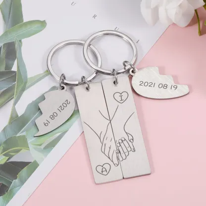 Hand in Hand Couple Keychain Set Personalised Date Initial Heart Matching Couple Gifts-Jessemade AU