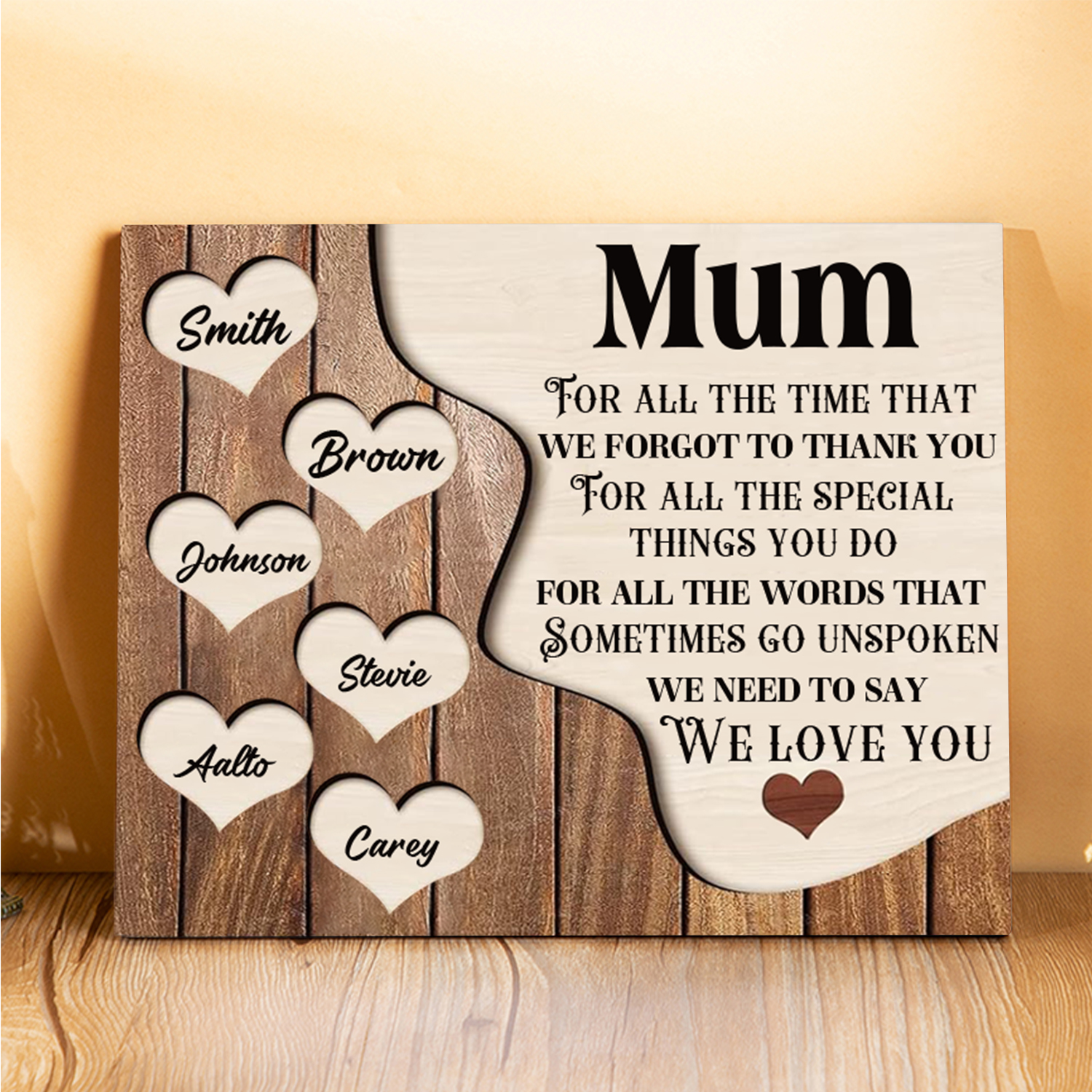 6 Names - Personalised Mum Wooden Plaque Custom Names Home Decoration Hearts Gift for Mother-Jessemade AU