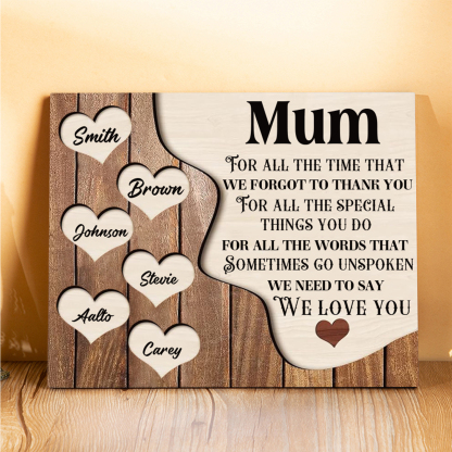 6 Names - Personalised Mum Wooden Plaque Custom Names Home Decoration Hearts Gift for Mother-Jessemade AU