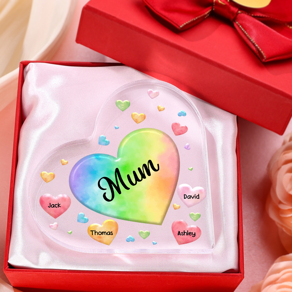 4 Names - Personalised Acrylic Heart Keepsake Custom Text Colourful Hearts Ornament Gift for Mother/Grandma-Jessemade AU