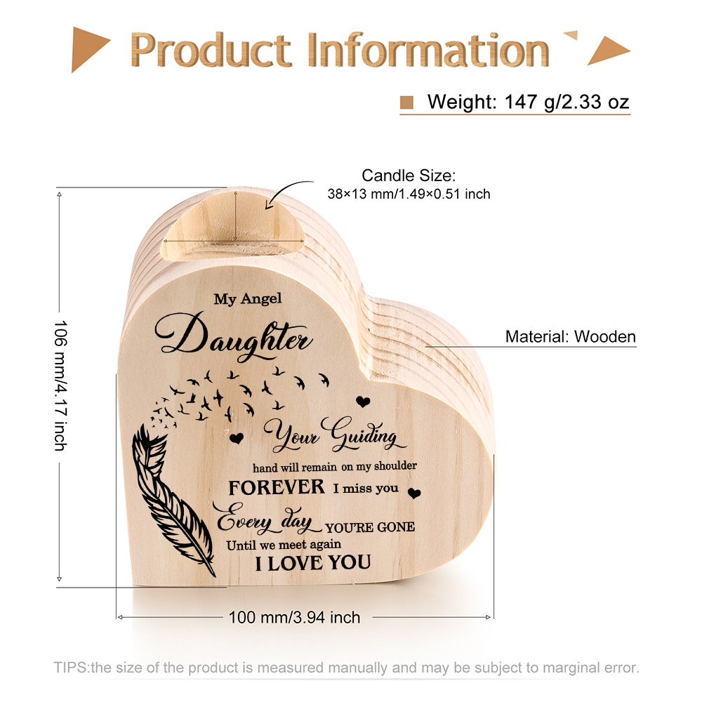 My Angel Daughter Wooden Heart Candle Holder Memorial Candlesticks "Until we meet again"-Jessemade AU