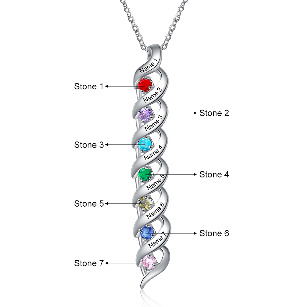 Personalised Necklace Cascading Pendant with 7 Birthstones Engraving 7 Names Gifts for Her-Jessemade AU