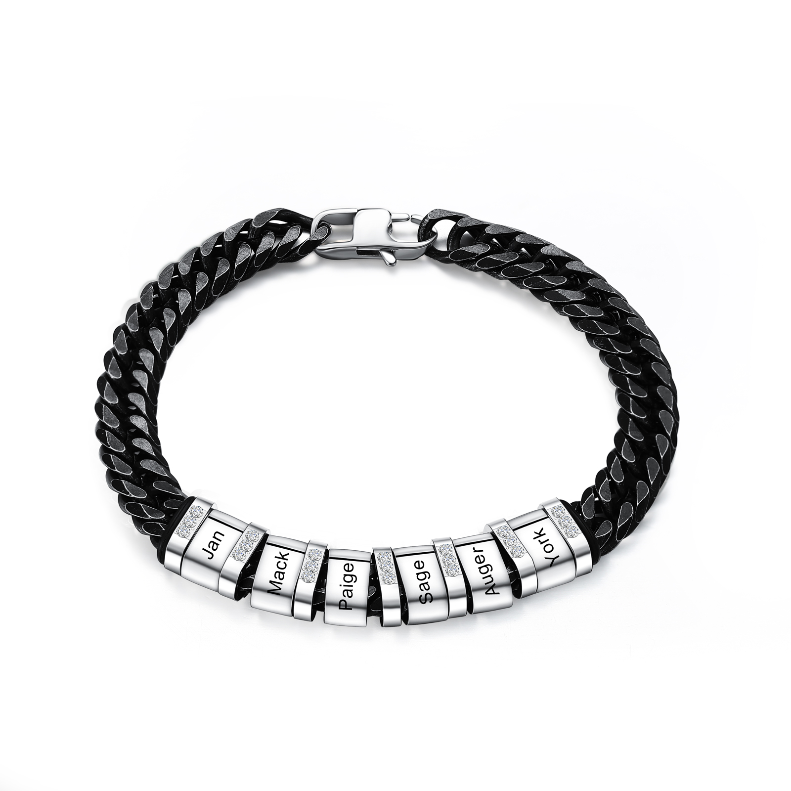 Personalised Black Stainless Steel Bracelet Custom 6 Names Men's Women's Bracelets For Couple