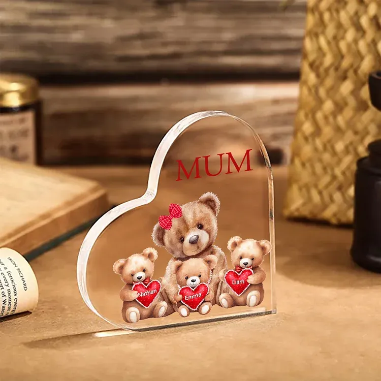 3 Names - Personalised Acrylic Heart Keepsake Custom Text Teddy Bear Ornaments Gifts for Grandma/Mother-Jessemade AU