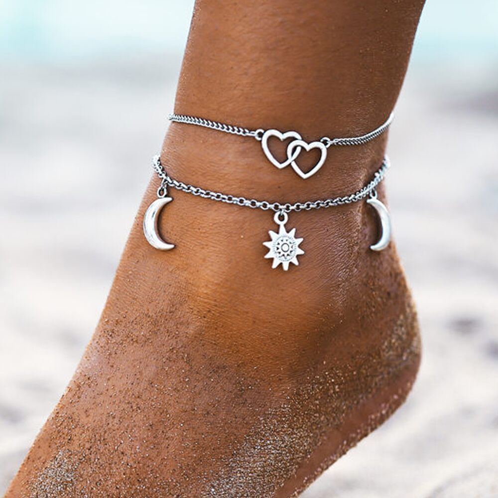 Bohemia Sun and Moon Anklet Summer Beach Accessories Double Layer Anklet-Jessemade AU