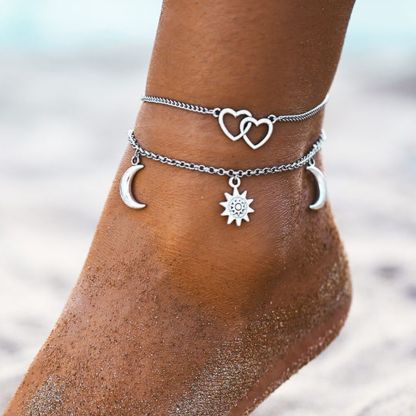 Bohemia Sun and Moon Anklet Summer Beach Accessories Double Layer Anklet-Jessemade AU