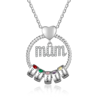 Personalised Circle Necklace With 5 Birthstones Pendant Engraved Names Gift For Mum-Jessemade AU