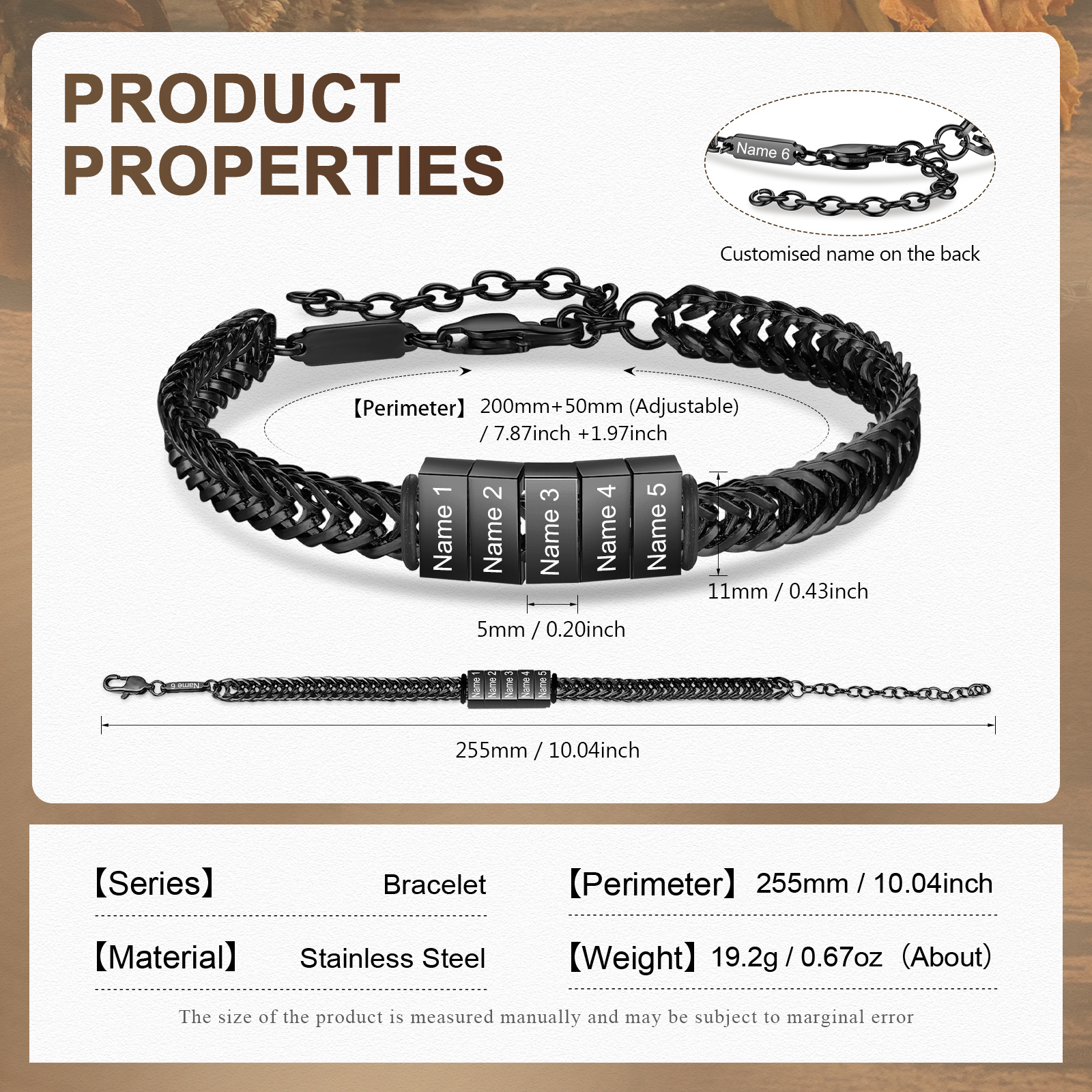 Personalised Men's Beaded Bracelet Custom 6 Names Adjustable Bracelets Stainless Steel Gifts for Him-Jessemade AU