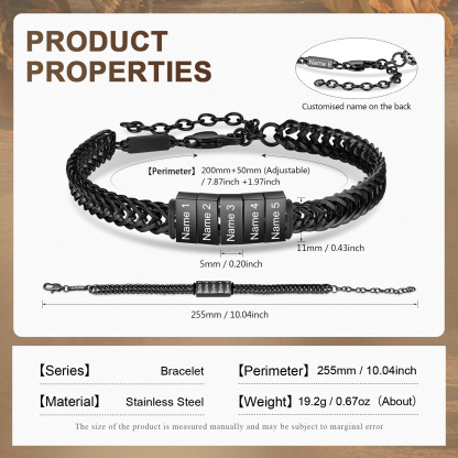 Personalised Men's Beaded Bracelet Custom 6 Names Adjustable Bracelets Stainless Steel Gifts for Him-Jessemade AU