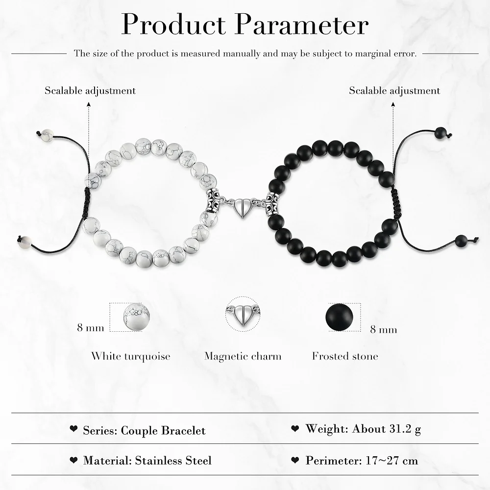 Couple Bracelets Set Magnetic Bracelet Adjustable Bracelet Valentine's Day Gift for Couples-Jessemade AU