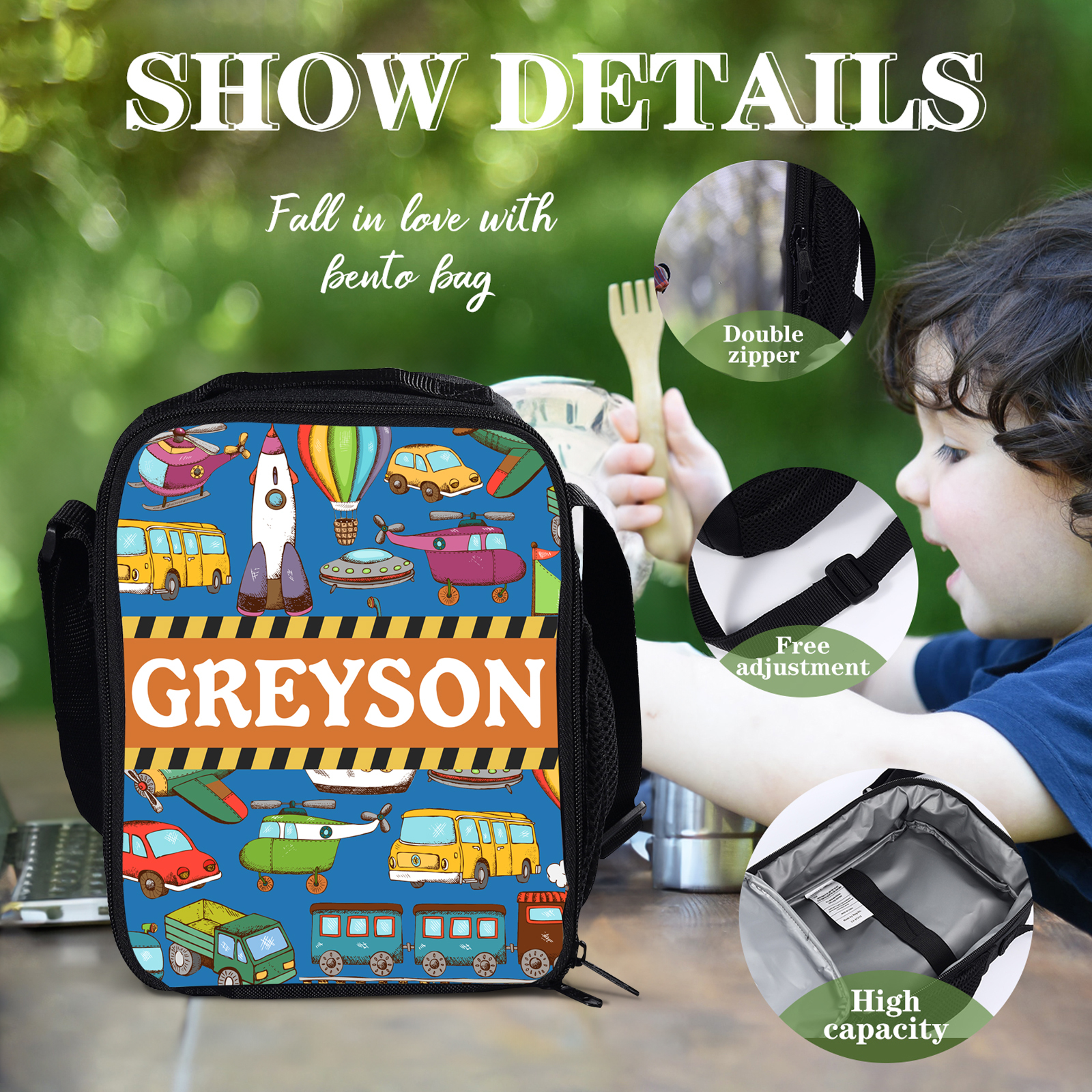 Custom Name Lunch Bag Personalised Cars Pattern Lunch Box Gifts for Kids-Jessemade AU