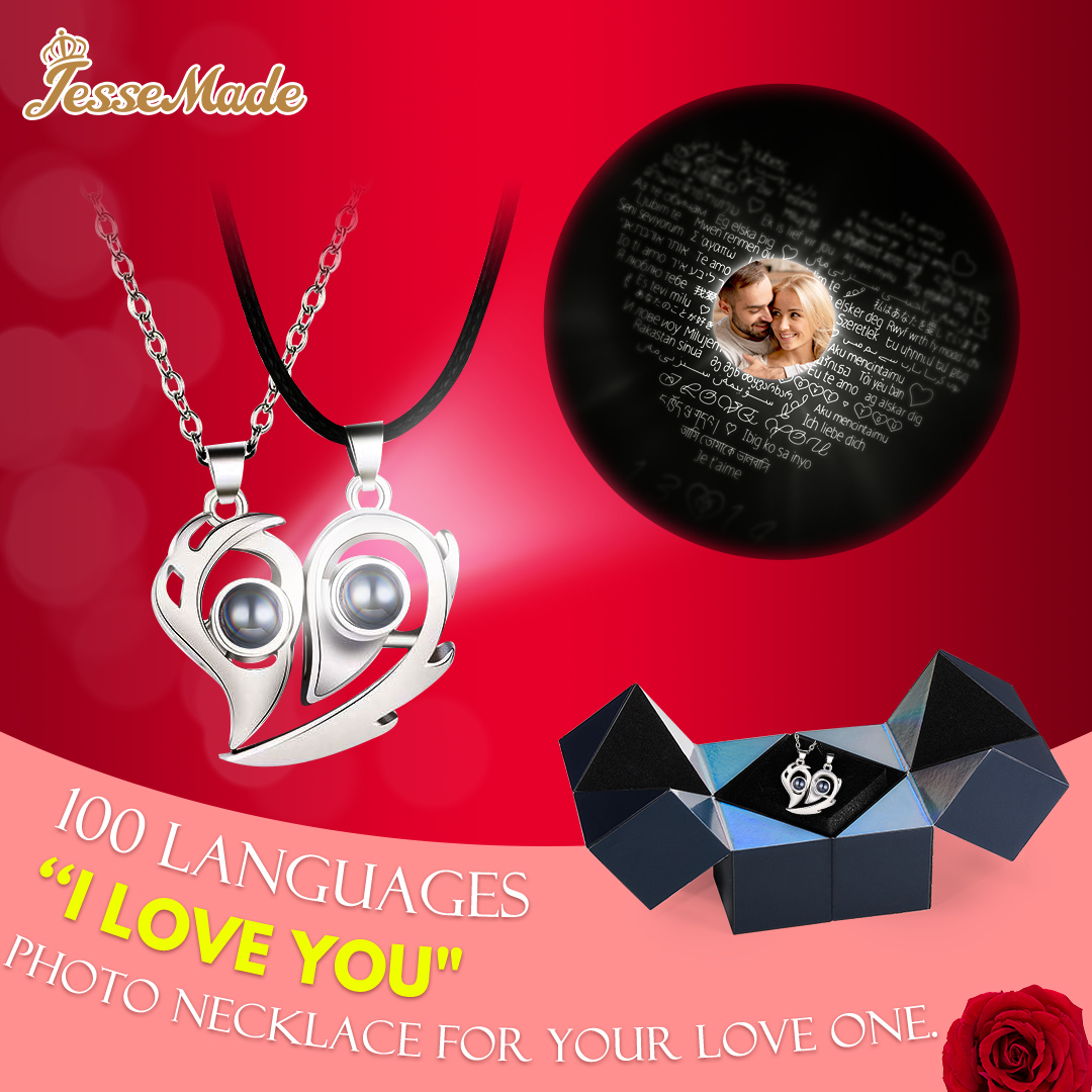 Personalised 100 Languages "I Love You" Heart Projection Necklace Custom Photo Gifts For Her-Jessemade AU