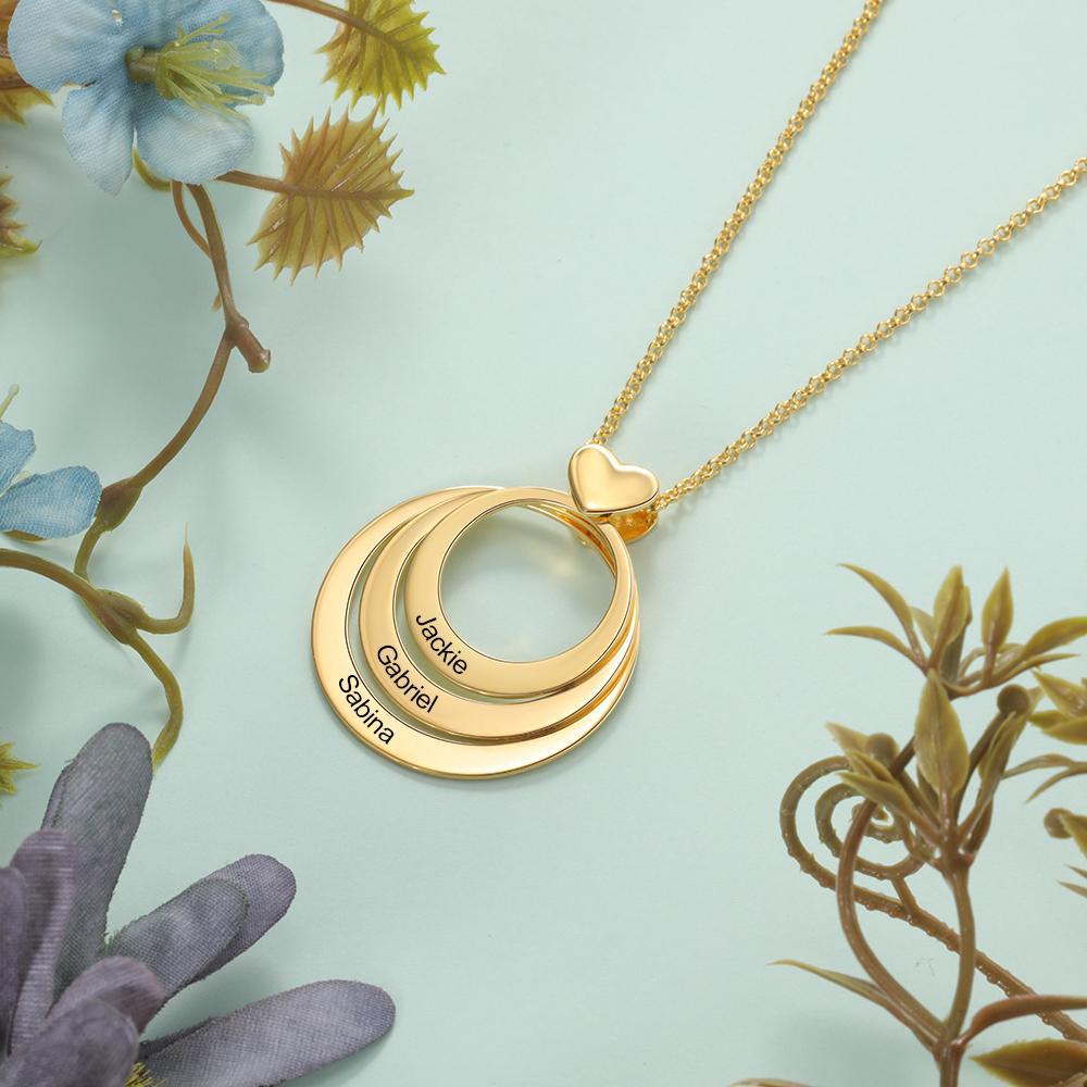Personalised Family Stacked 4 Circles Heart Necklace-Jessemade AU
