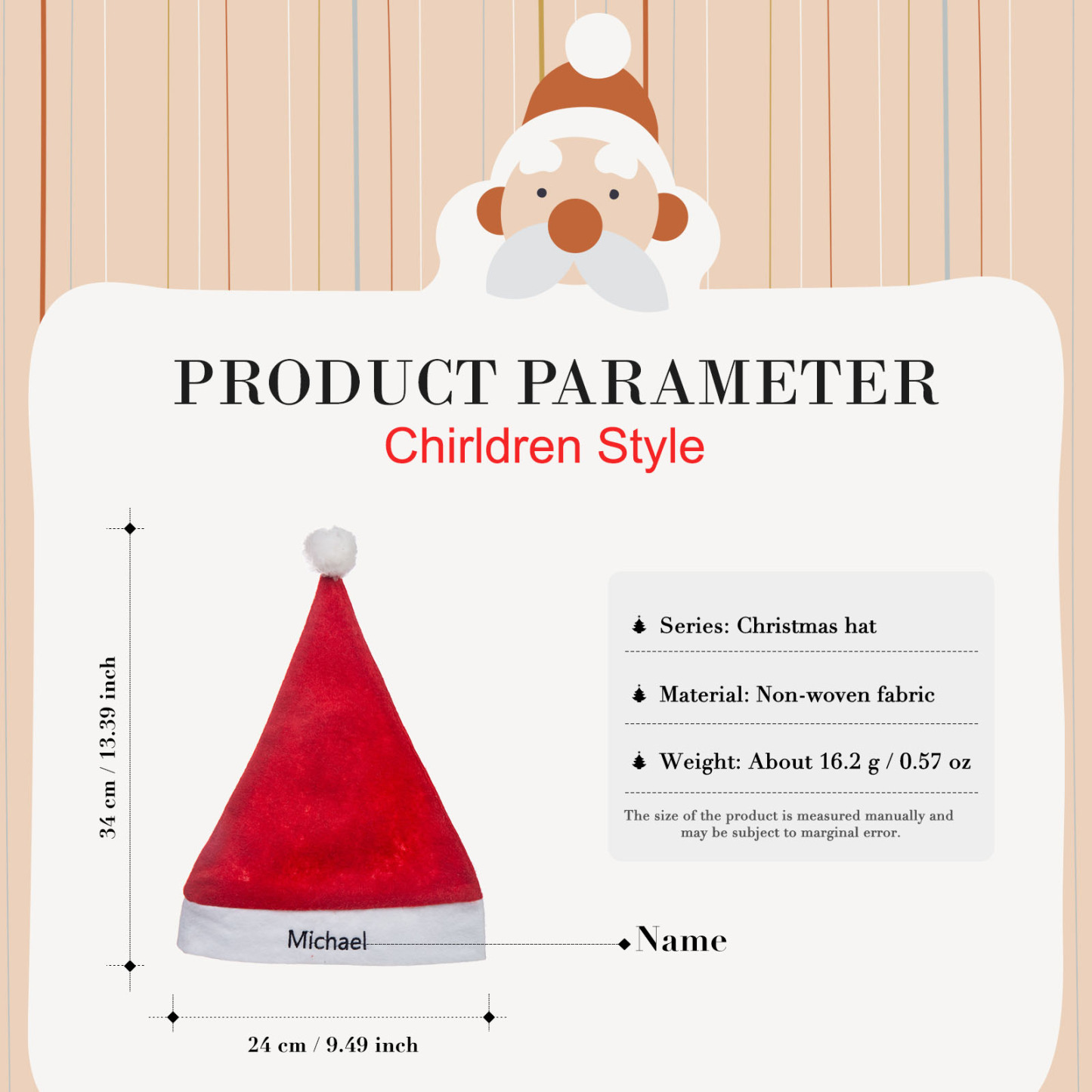 Santa Hat Needlepoint Christmas Hat Personalised Name Gifts for Family-Jessemade AU