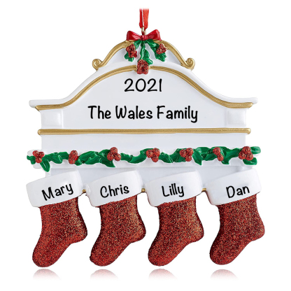 Personalised Red Stockings Ornament Custom 4 Names Gifts for Family-Jessemade AU