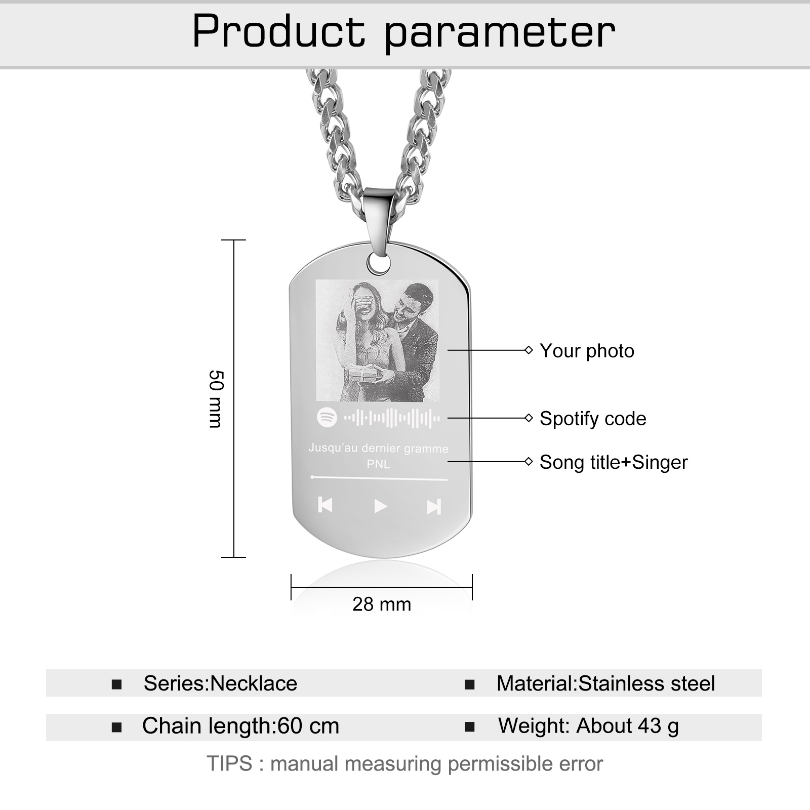 Personalised Spotify Code Tag Necklace Custom Spotify Scan Code Tag Necklace-Jessemade AU