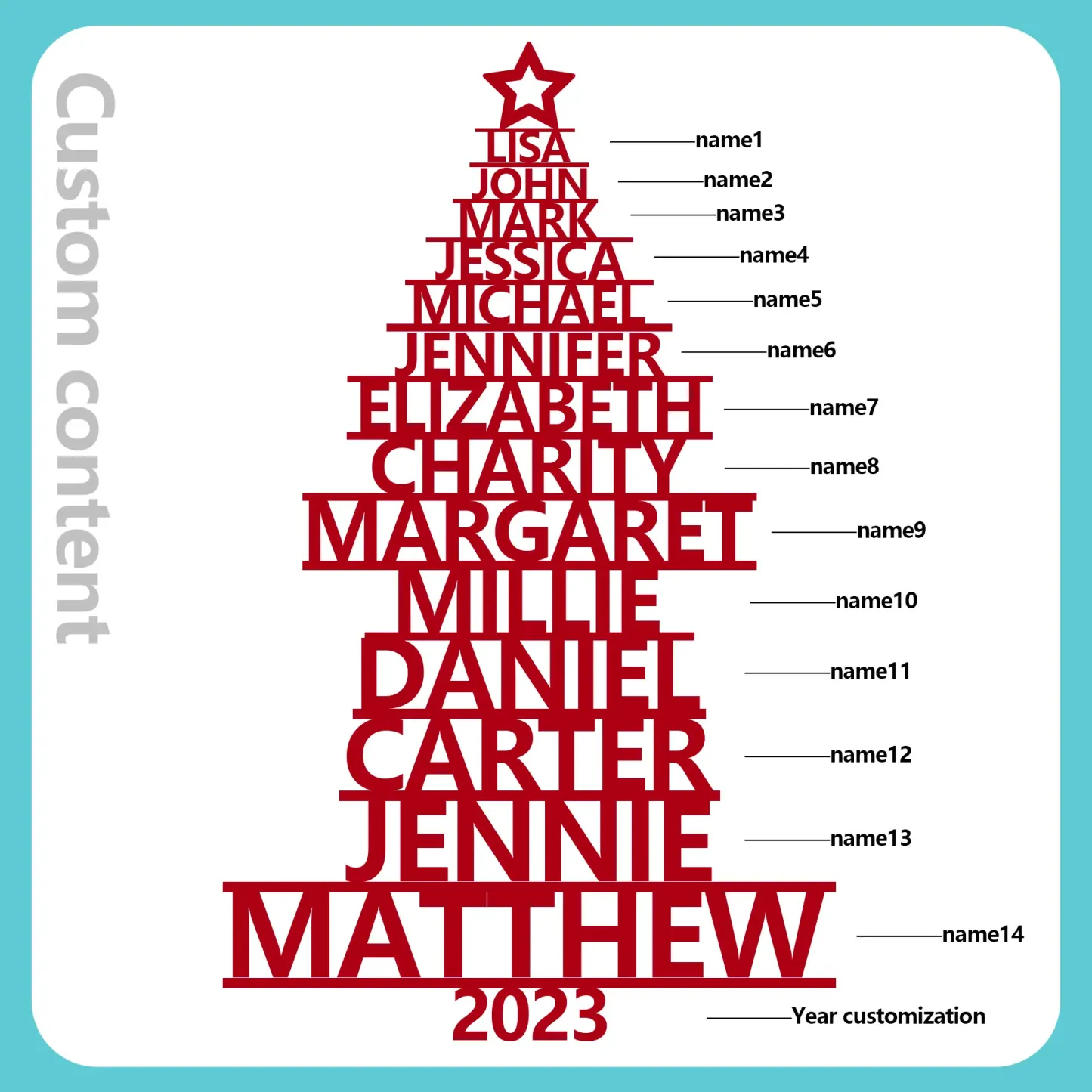 14 Names - Personalised Christmas Tree Ornaments Customised Name Xmas Wooden Decor Gifts for Family Friends-Jessemade AU