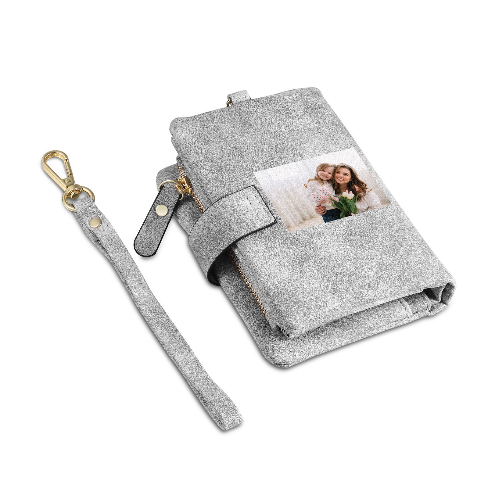 Personalised Women's Leather Wallet Custom Birthday Flower & Name & Photo Wallet Gift for Her