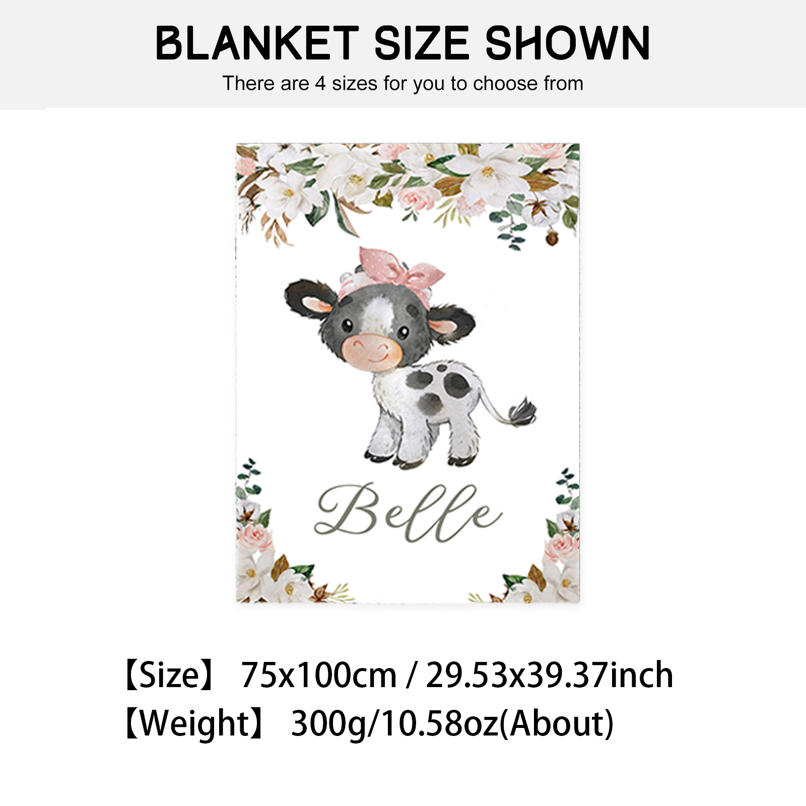 Personalised Dairy Cattle Blanket Custom Name Cute Cartoon Blanket-Jessemade AU
