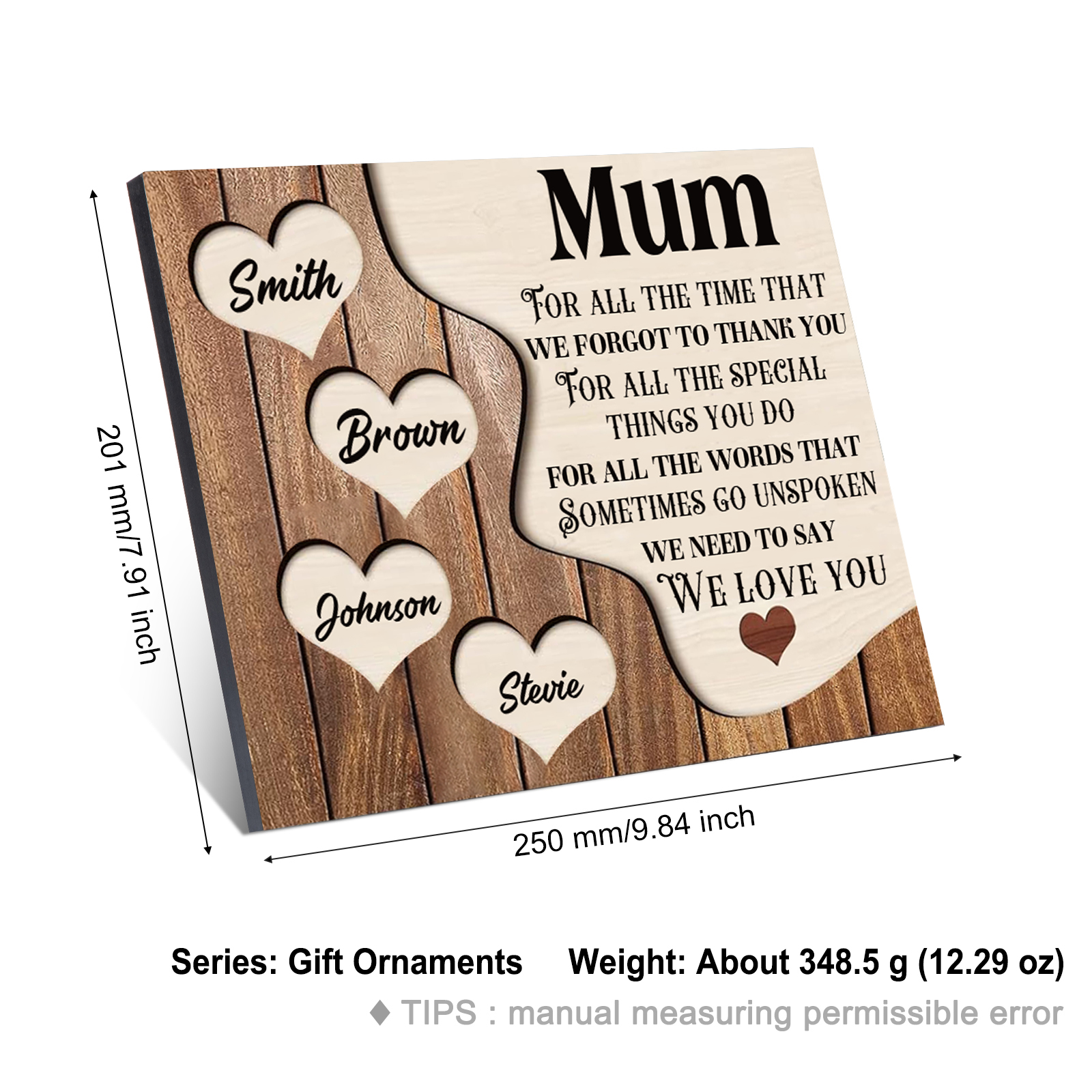 4 Names - Personalised Mum Wooden Plaque Custom Names Home Decoration Hearts Gift for Mother-Jessemade AU
