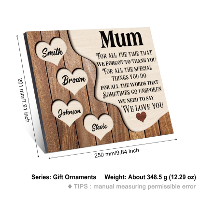 4 Names - Personalised Mum Wooden Plaque Custom Names Home Decoration Hearts Gift for Mother-Jessemade AU