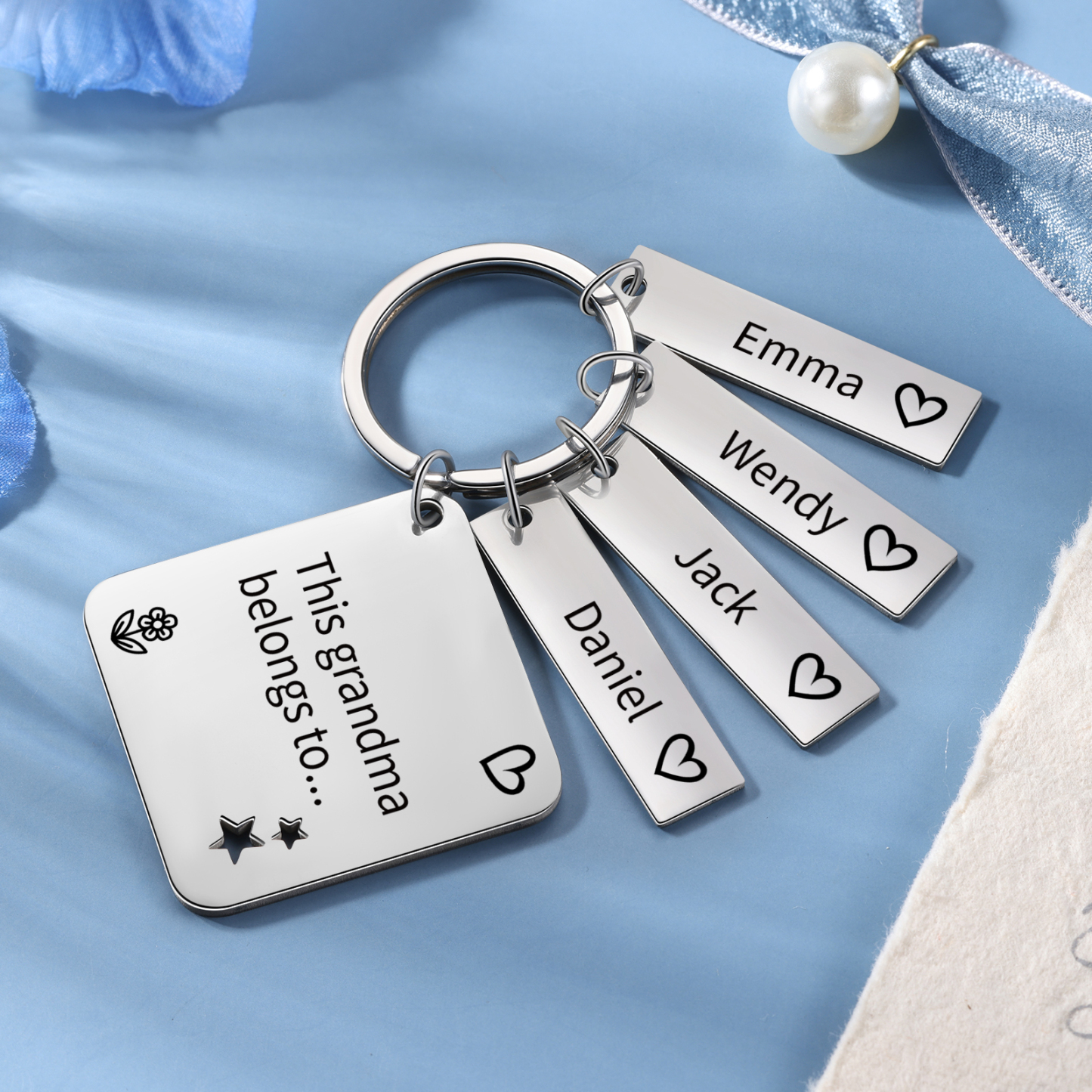 Personalised 4 Names & 1 Text Keychain Custom Family Keychain Gifts for Father/Mother/Grandma/Grandpa-Jessemade AU