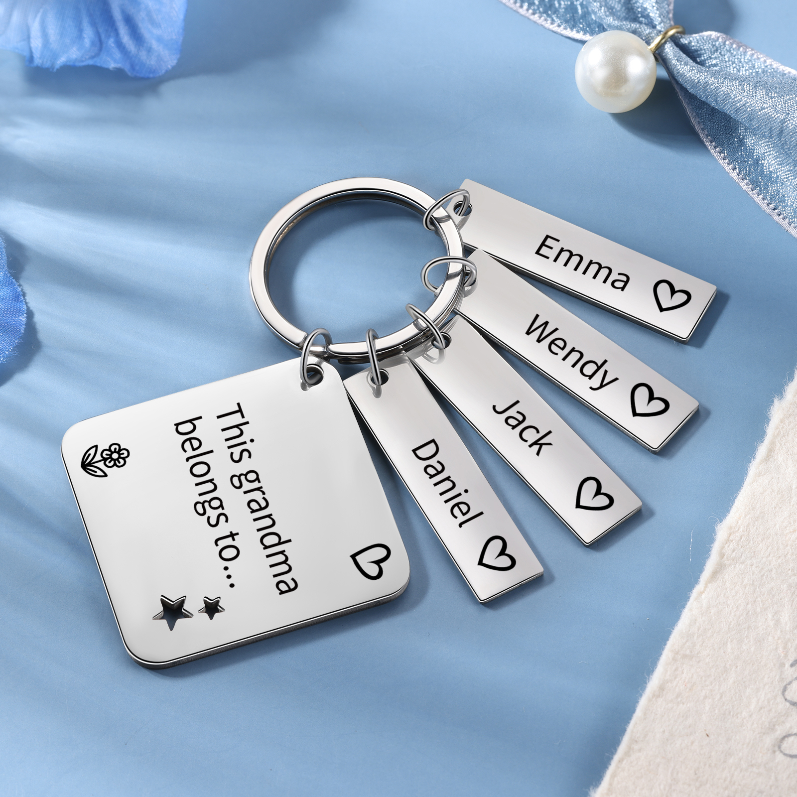Personalised 4 Names & 1 Text Keychain Custom Family Keychain Gifts for Father/Mother/Grandma/Grandpa-Jessemade AU