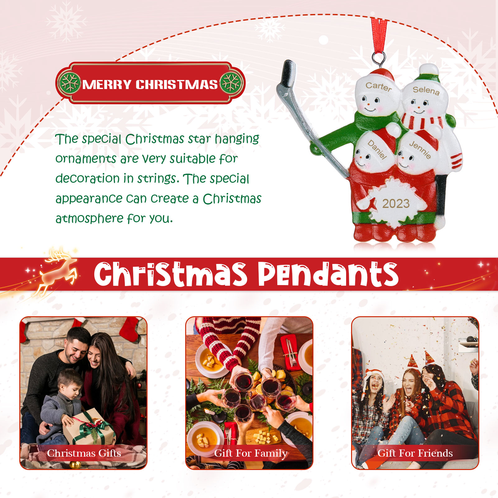 4 Names - Personalised Resin Christmas Ornaments Customised Name & Year Xmas Decor Gifts for Family Friends-Jessemade AU