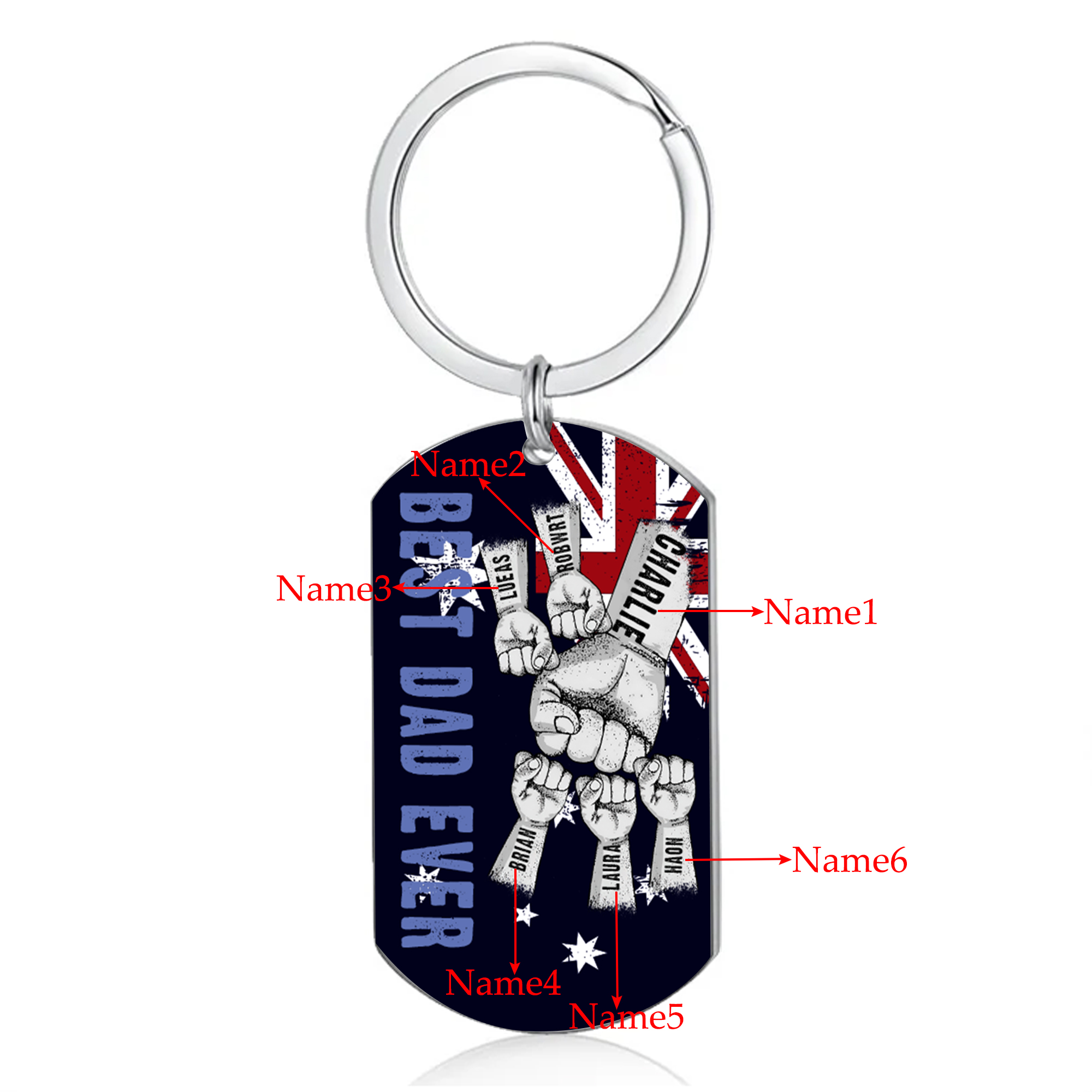 Personalised 6 Names Australian Flag Keychain Fist Bump Keychain Father's Day Gift - Best Dad Ever-Jessemade AU