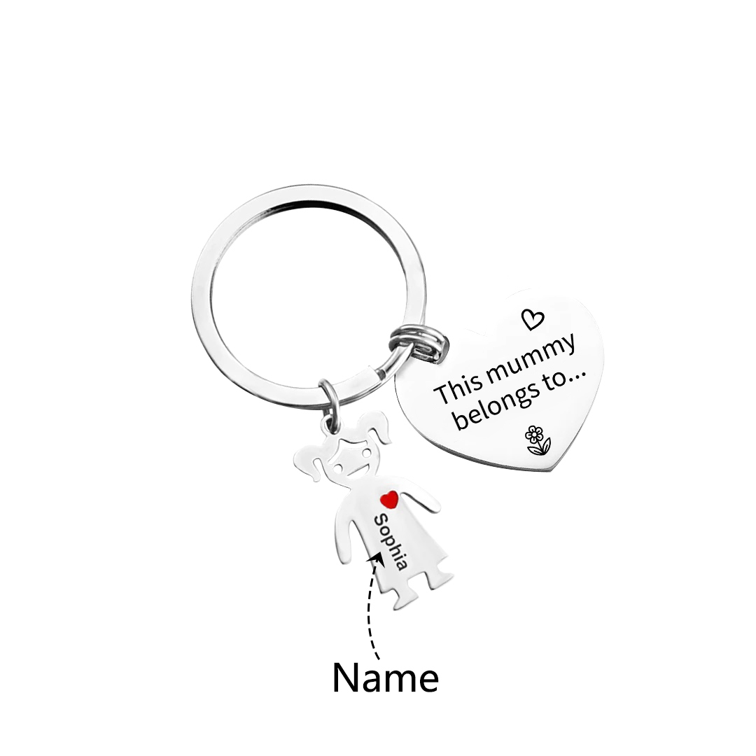 Personalised Heart Keychain With Engraved 1 Kid's Names Charm "This Mummy Belongs to" Mother's Day Gifts For Mum-Jessemade AU