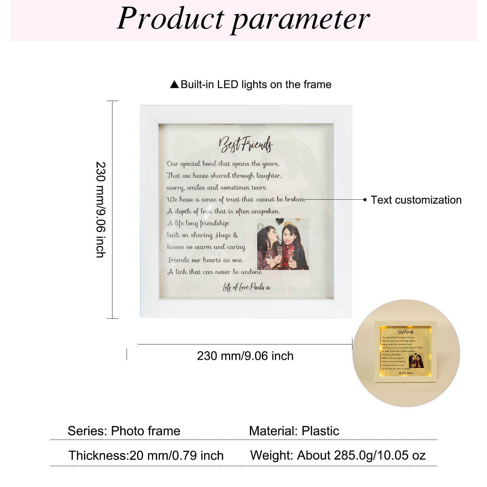 Personalised Photo Custom Name LED Night Light Picture Frame-Jessemade AU