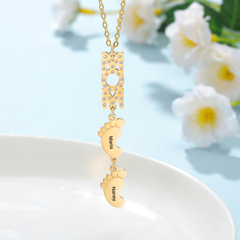 Mother's Day Gifts Personalised Baby Feet Mother Necklace Engraved 2 Names Necklace Gifts For Mom-Jessemade AU