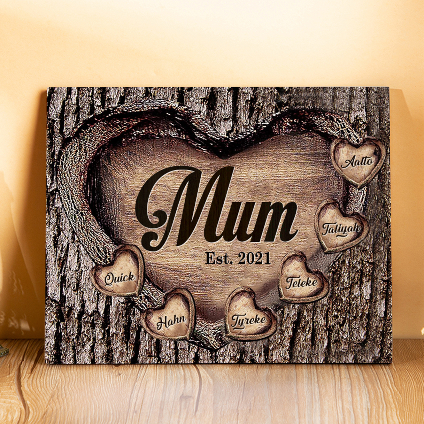 6 Names - Personalised Mum Wooden Plaque Custom Date & Names Home Decoration Hearts Gift for Mother-Jessemade AU