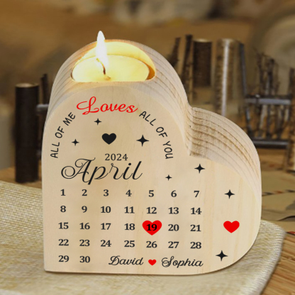 Personalised Heart Candle Holder Custom 2 Names & Date Wooden Calendar Candlesticks Anniversary Gift for Couples -Jessemade AU