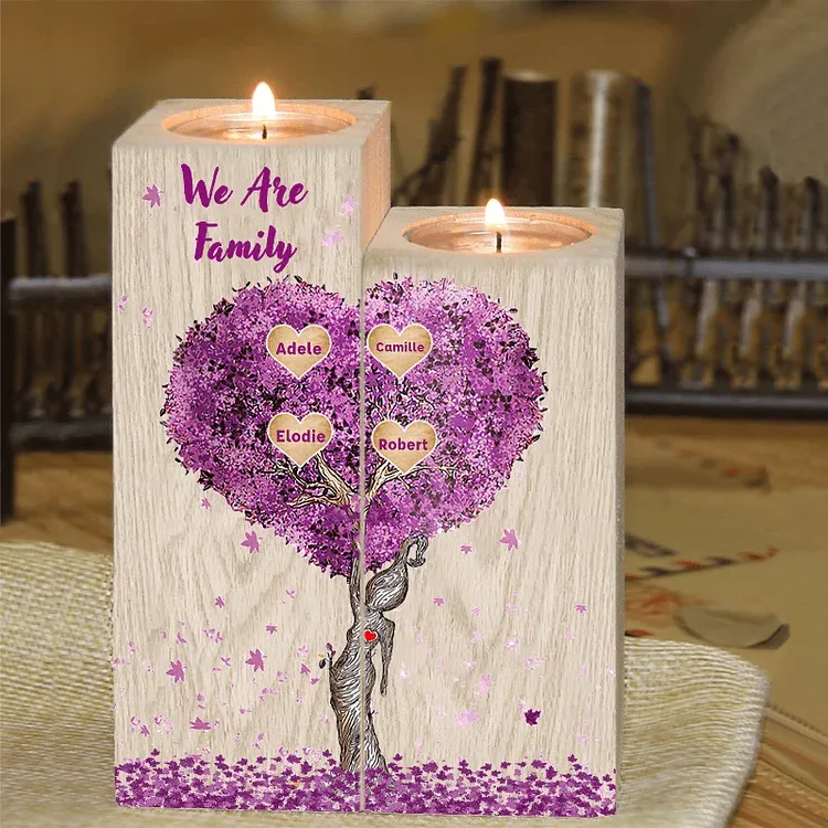 Personalised Family Tree Candle Holder Custom 4 Names Wooden Candlesticks-Jessemade AU