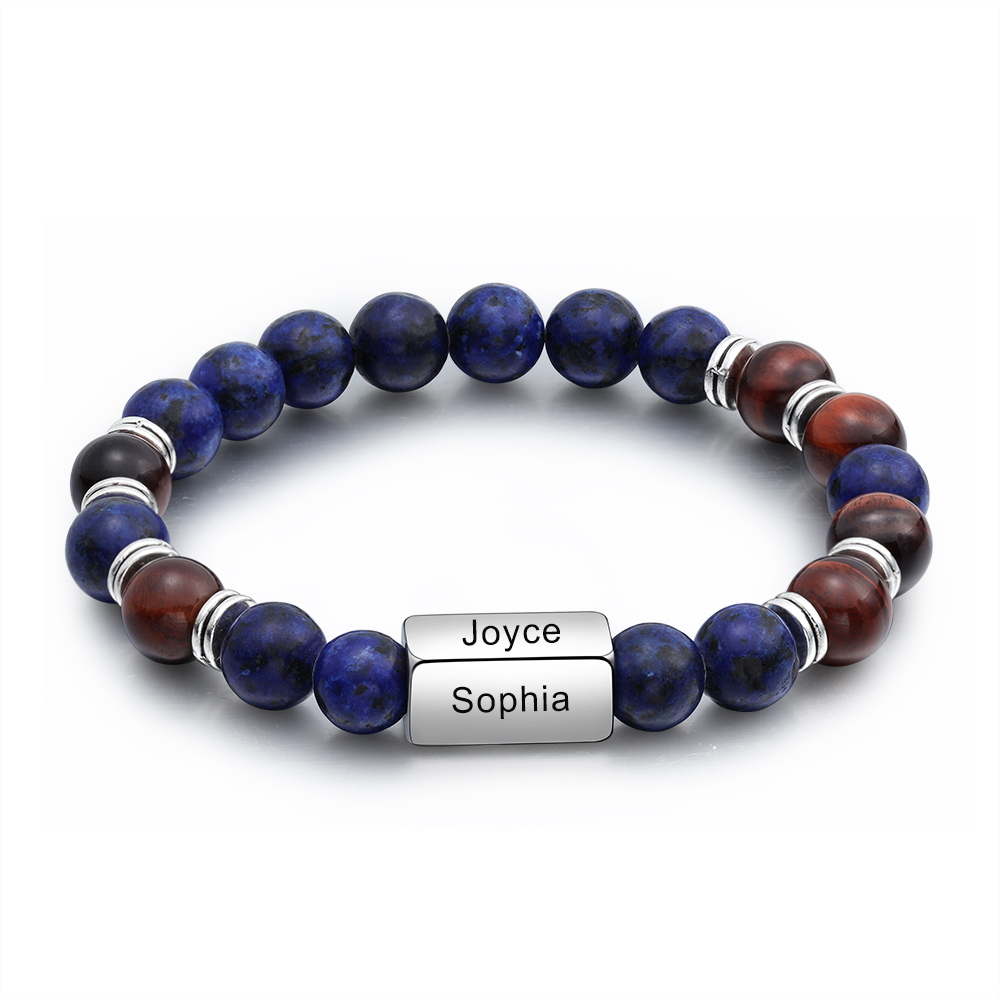 Personalised Round Beads Bracelet Custom Names Men's Bracelet Gifts For Him-Jessemade AU