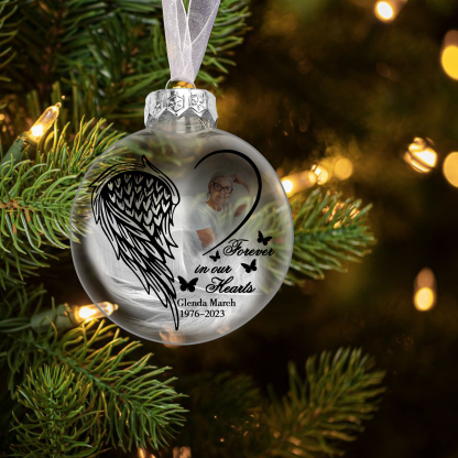 Memorial Ball Feather Ornaments Custom Name & Date & Photo Christmas Ornament Commemorate Deceased Loved Ones - Forever In Our Hearts-Jessemade AU