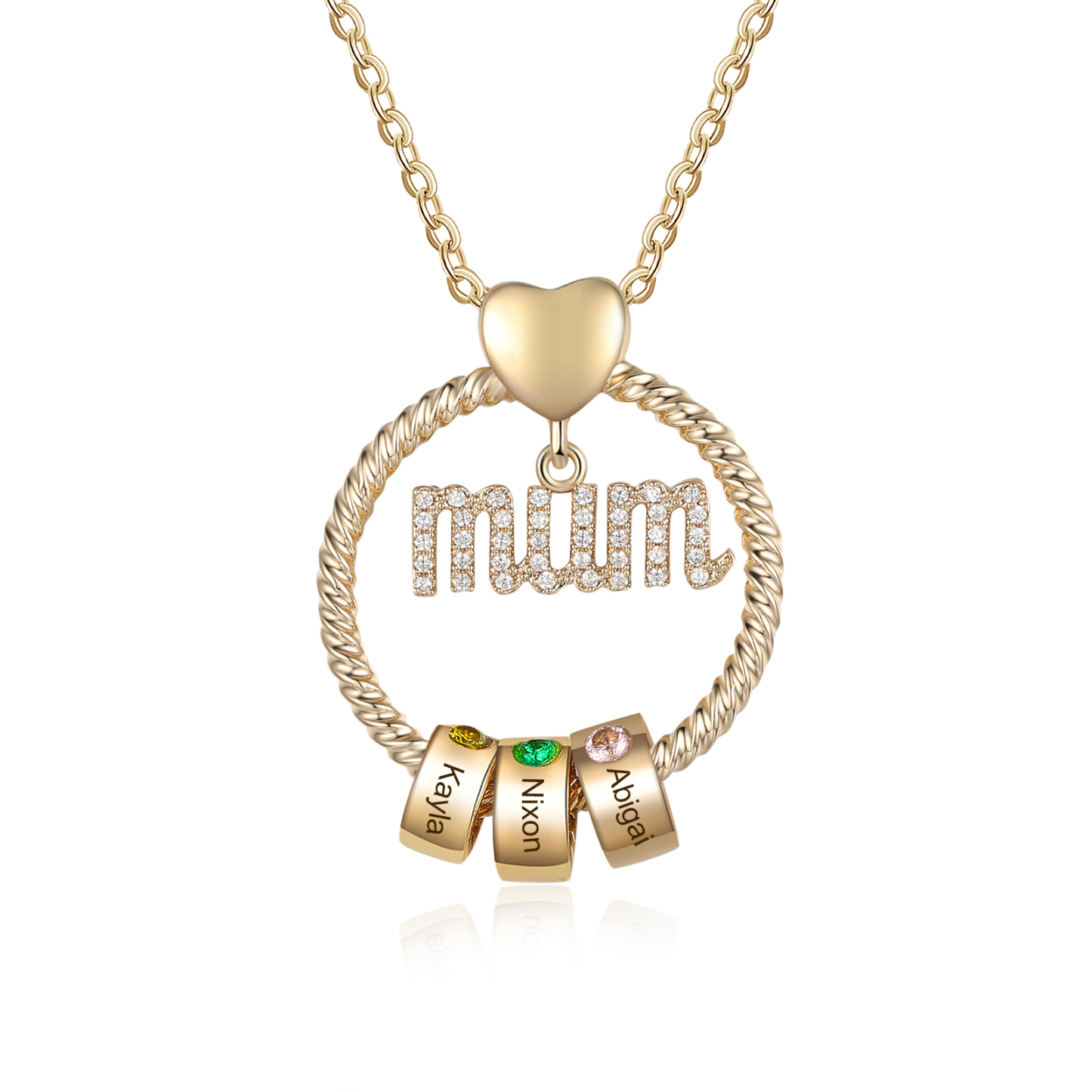Personalised Circle Necklace With 3 Birthstones Pendant Engraved Names Gift For Mum-Jessemade AU