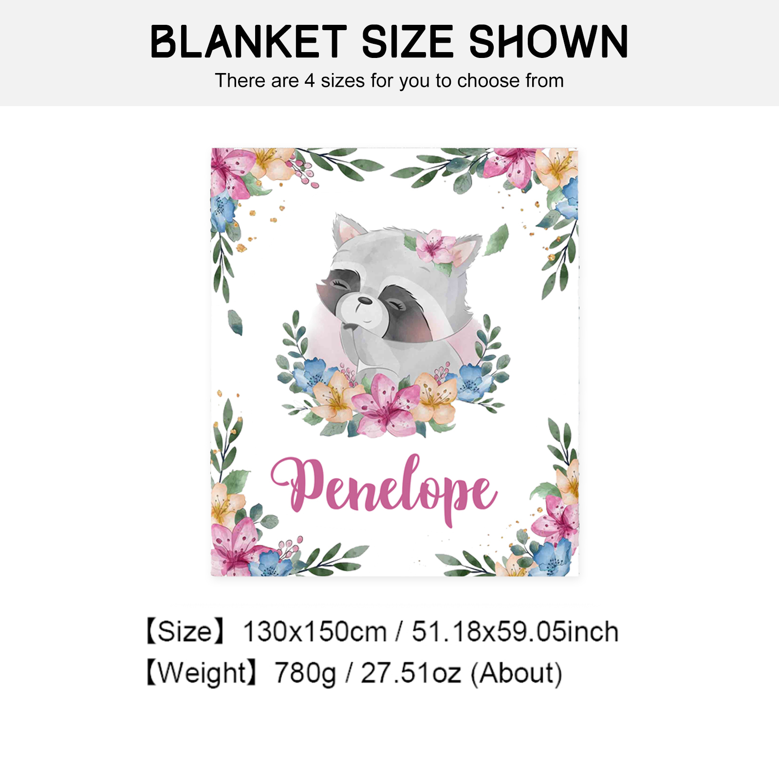 Personalised Raccoon Blanket Custom Name Cute Cartoon Blanket-Jessemade AU