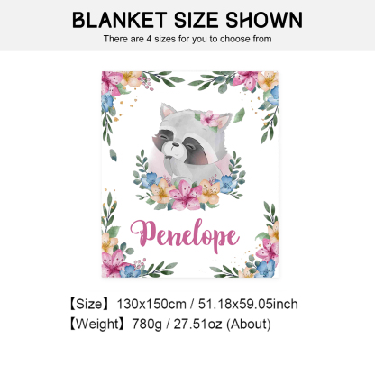 Personalised Raccoon Blanket Custom Name Cute Cartoon Blanket-Jessemade AU
