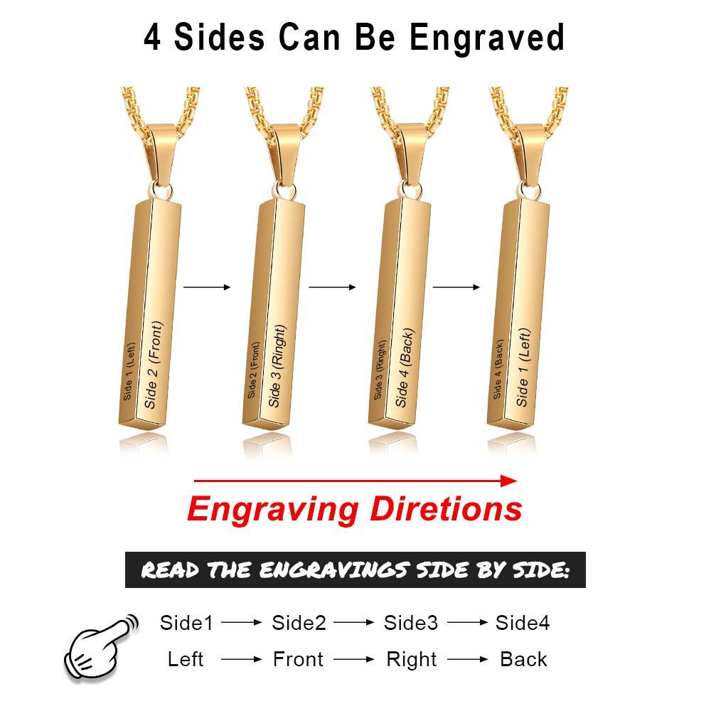 To My Dad Man Vertical Bar Necklace Personalised 4 Side 3D Bar Necklace Father's Day Gift-Jessemade AU