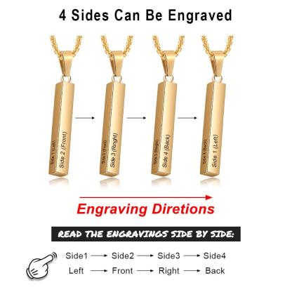 To My Dad Man Vertical Bar Necklace Personalised 4 Side 3D Bar Necklace Father's Day Gift-Jessemade AU