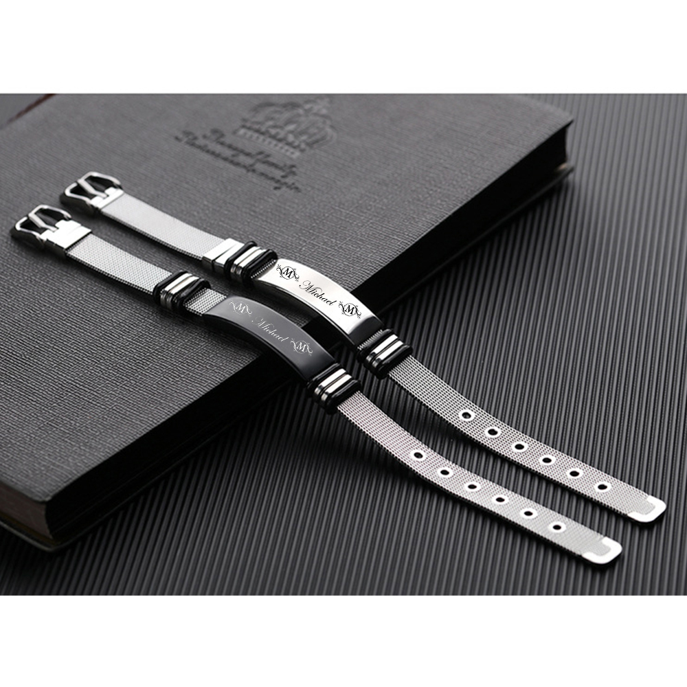 Personalised Men's Name Bracelet Custom Name Letter Watchband Initial ID Bar Bangle Gifts For him-Jessemade AU