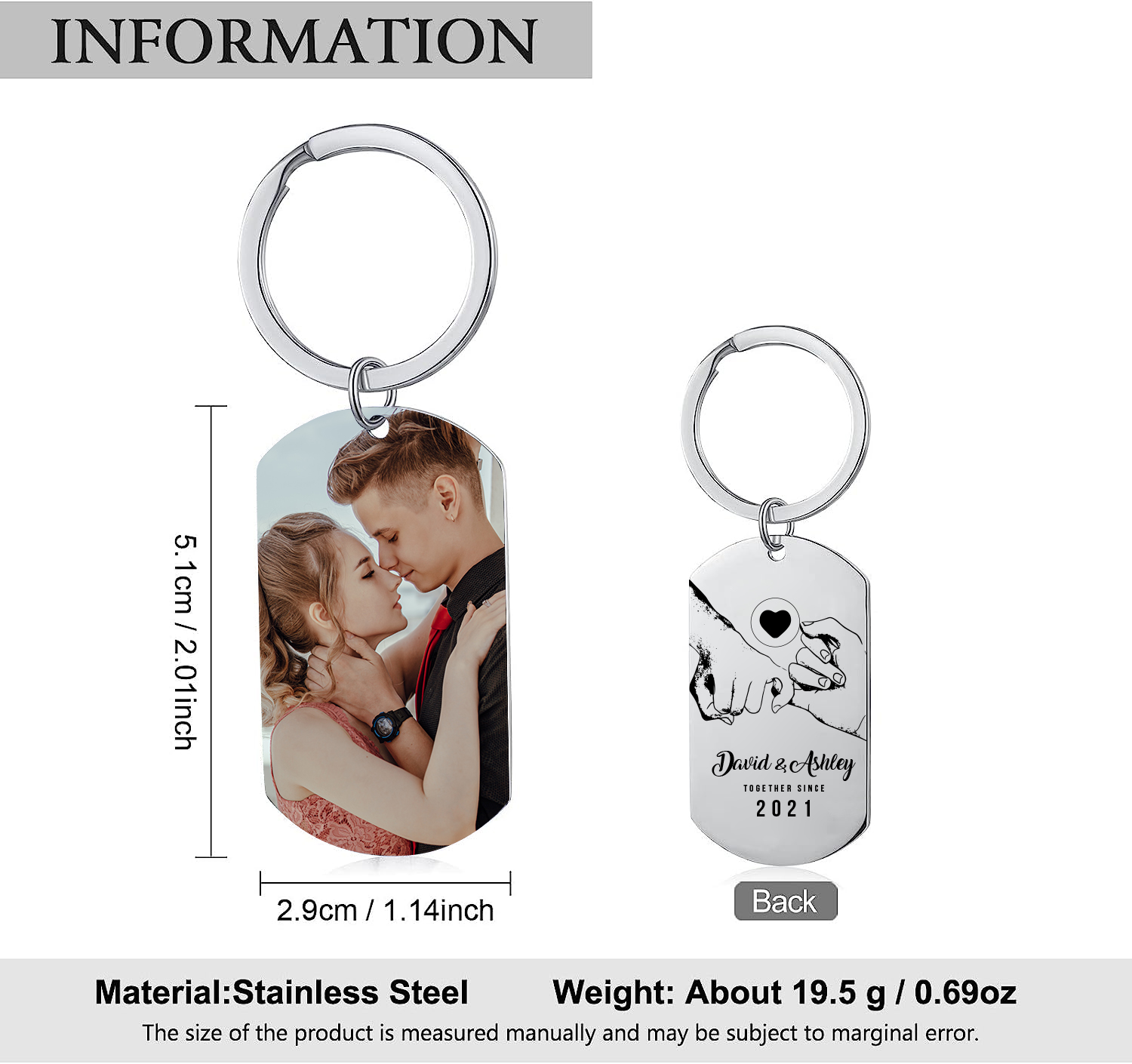 Personalised Couple Photo Keychain Custom 2 Names & Text & Year Keyring Pinky Swear Gift for Him/Her-Jessemade AU