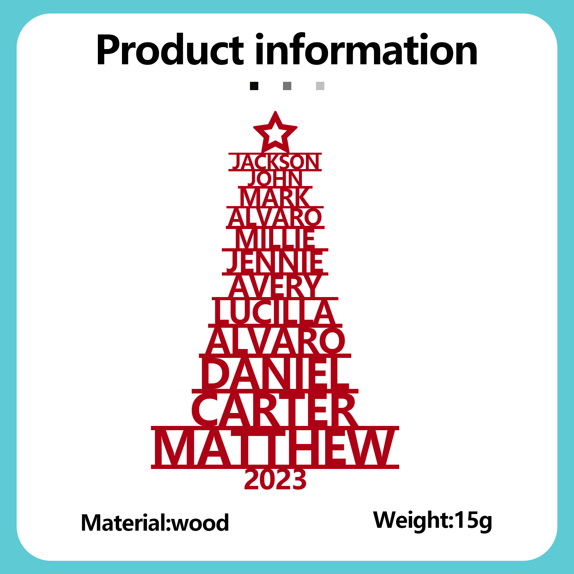 12 Names - Personalised Christmas Tree Ornaments Customised Name Xmas Wooden Decor Gifts for Family Friends-Jessemade AU