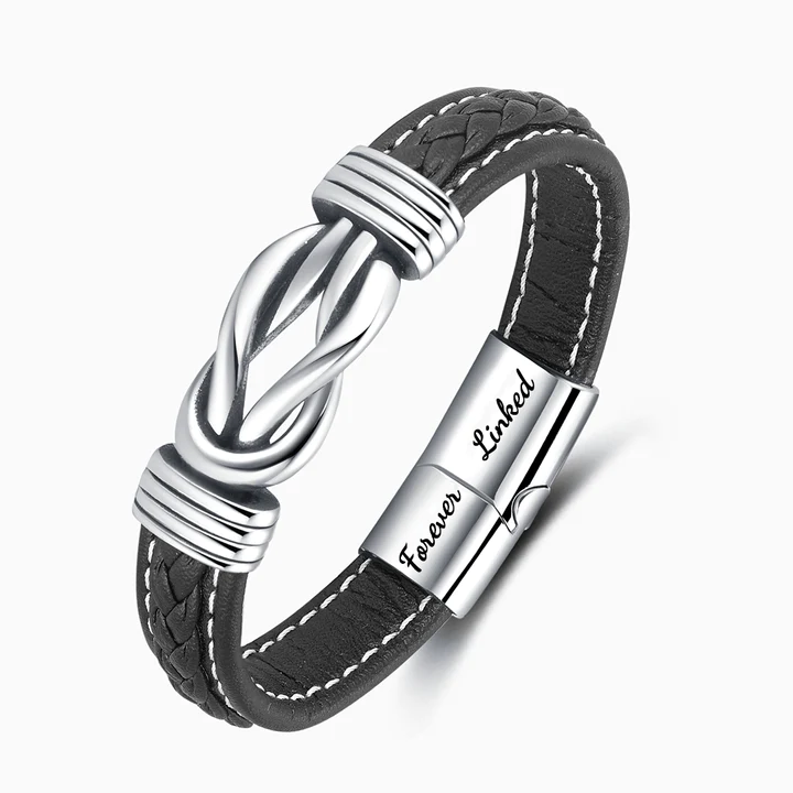 Father and Daughter Forever Linked Together Leather Knot Bracelet Graduation Birthday Gift-Jessemade AU