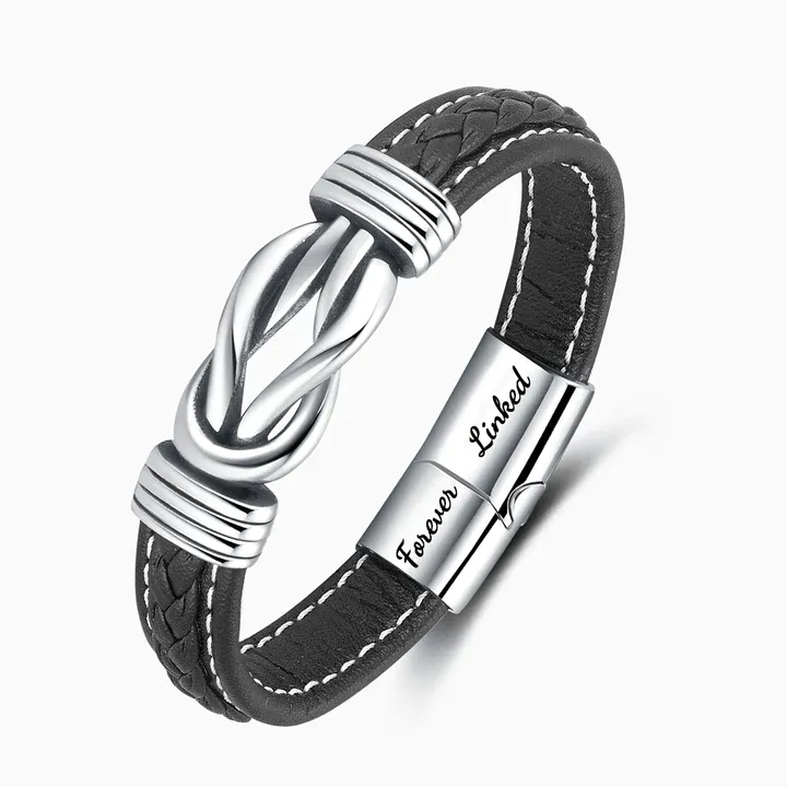 Father and Daughter Forever Linked Together Leather Knot Bracelet Graduation Birthday Gift-Jessemade AU
