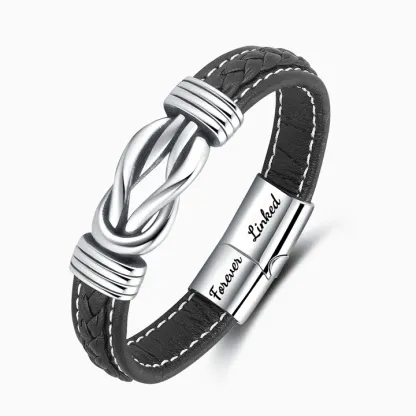 Father and Daughter Forever Linked Together Leather Knot Bracelet Graduation Birthday Gift-Jessemade AU