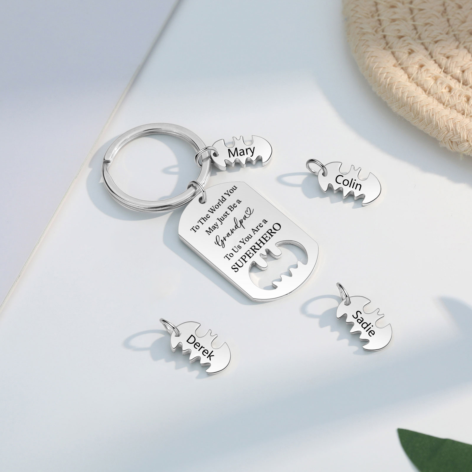 You Are A Superhero Keychain Personalised 4 Names Bat Keychain Engraved Gift for Dad/Grandpa/Grandad/Mom/Mum-Jessemade AU