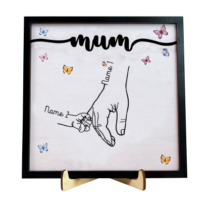 2 Names - Personalised Wooden Plaque Holding Mum's Hand Desktop Decorations Wooden Sign With Stand-Jessemade AU